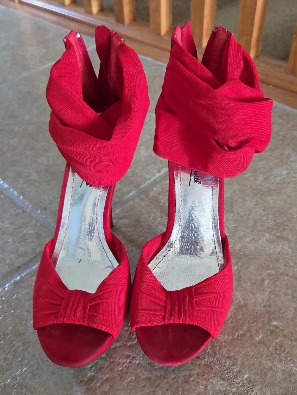 Anne Michelle Red High Heel Ankle-Strap Sandals